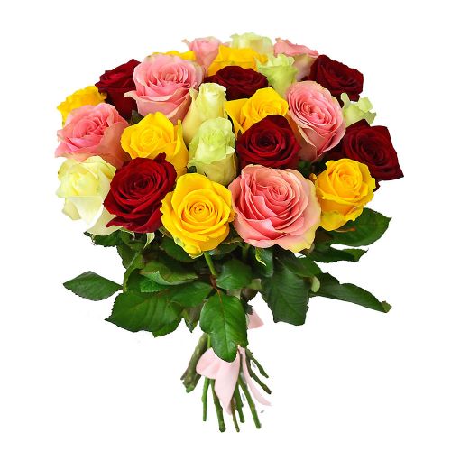 Купить 31-ну разноцветную розу с доставкой по Троицку